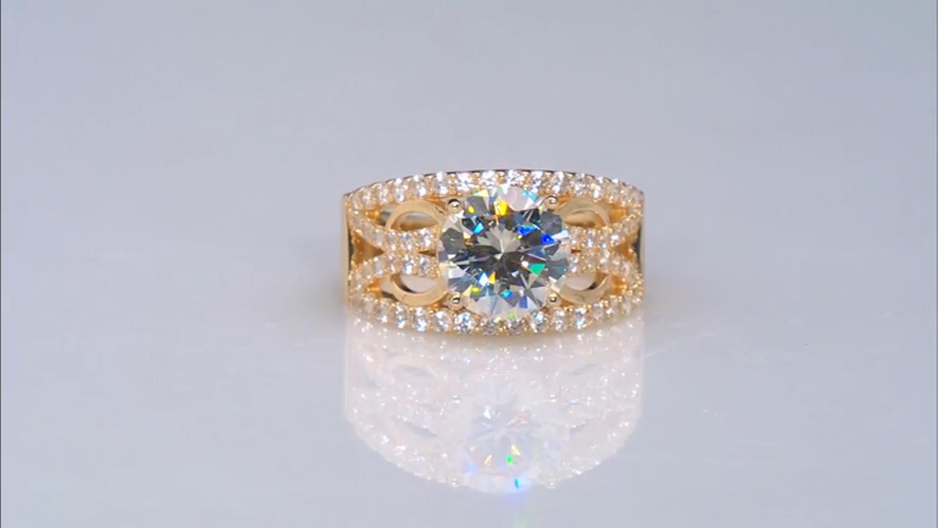 Candlelight Strontium Titanate And White Zircon 18k Yellow Gold Over Silver Ring 4.28ctw Video Thumbnail
