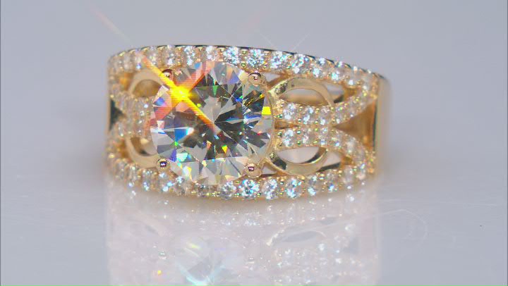 Candlelight Strontium Titanate And White Zircon 18k Yellow Gold Over Silver Ring 4.28ctw Video Thumbnail