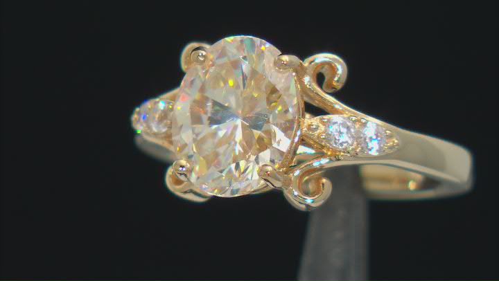 Candlelight Strontium Titanate And White Zircon 18k Yellow Gold Over Silver Ring 3.44ctw Video Thumbnail