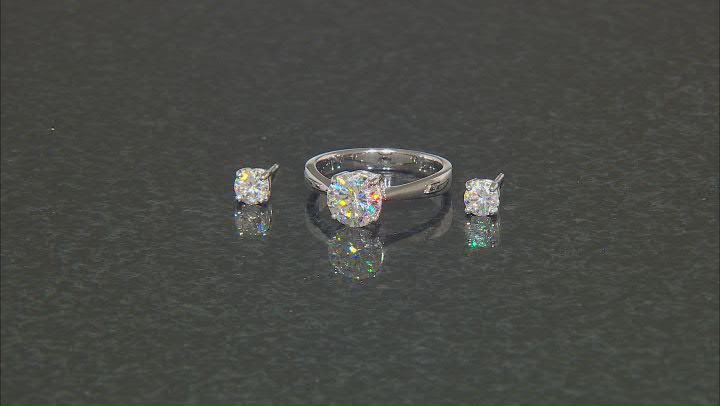 Strontium Titanate Rhodium Over Silver Ring And Earring Set 3.90ctw Video Thumbnail
