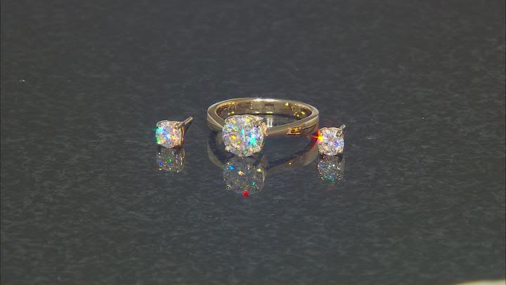 Strontium Titanate 18K Yellow Gold Over Silver Ring And Earring Set 3.90ctw Video Thumbnail
