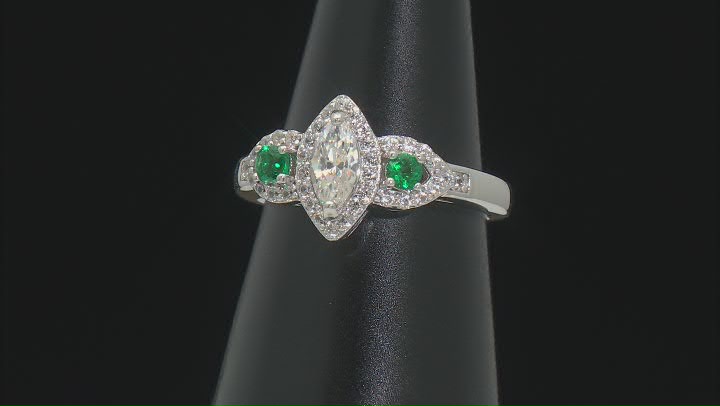 Strontium Titanate & Lab Created Emerald with White Zircon Rhodium Over Silver Ring 1.01ctw Video Thumbnail