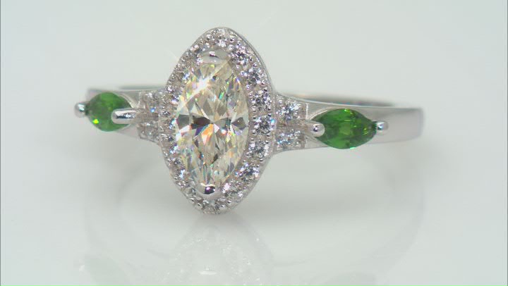 Strontium Titanate with Chrome Diopside and White Zircon Rhodium Over Silver Ring 1.18ctw Video Thumbnail