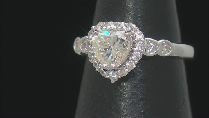 Strontium Titanate with White Zircon Rhodium Over Silver Heart Ring 2.08ctw Video Thumbnail