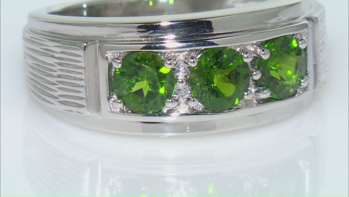 Round Green Chrome Diopside Rhodium Over Sterling Silver Gent's Ring 1.35ctw Video Thumbnail