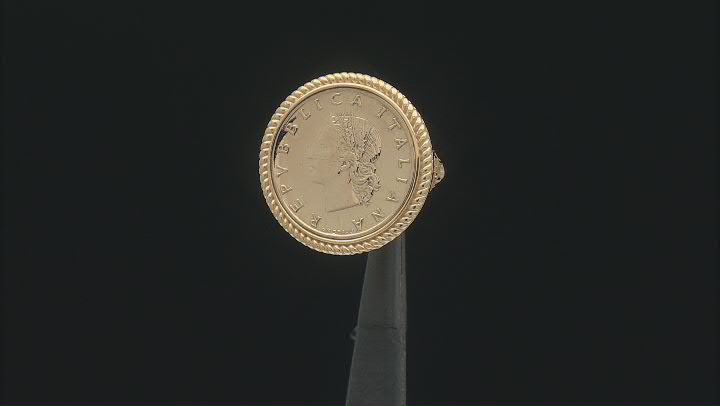 Lire Coin 18k Yellow Gold Over Silver Ring Video Thumbnail
