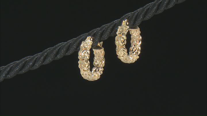 18K Yellow Gold Over Sterling Silver Byzantine Hoop Earrings Video Thumbnail