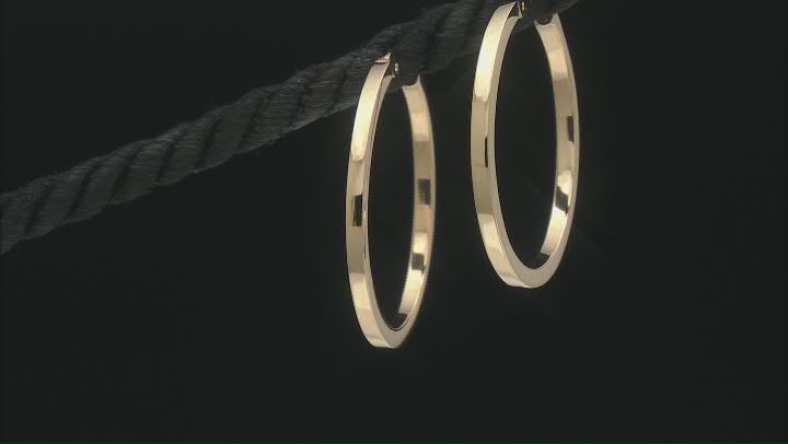 18K Yellow Gold Over Sterling Silver Polished Square Tube 25mm Hoop Earrings Video Thumbnail
