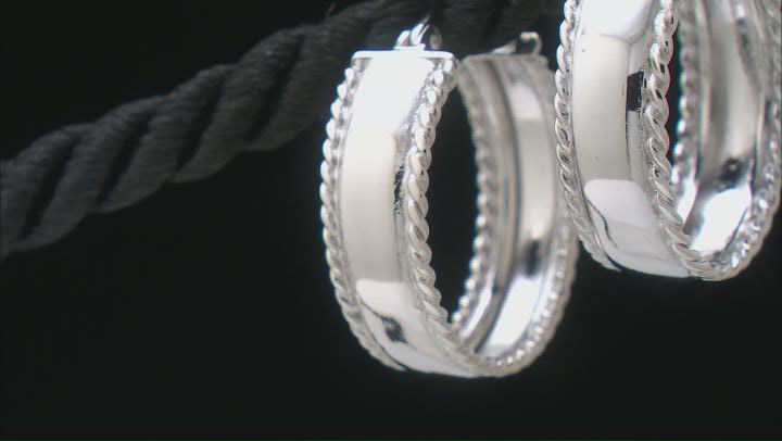 Sterling Silver High Polished With Rope Accents Hoop Earrings Video Thumbnail