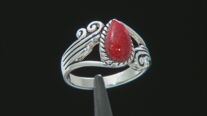 Red Sponge Coral Silver Solitaire Ring Video Thumbnail