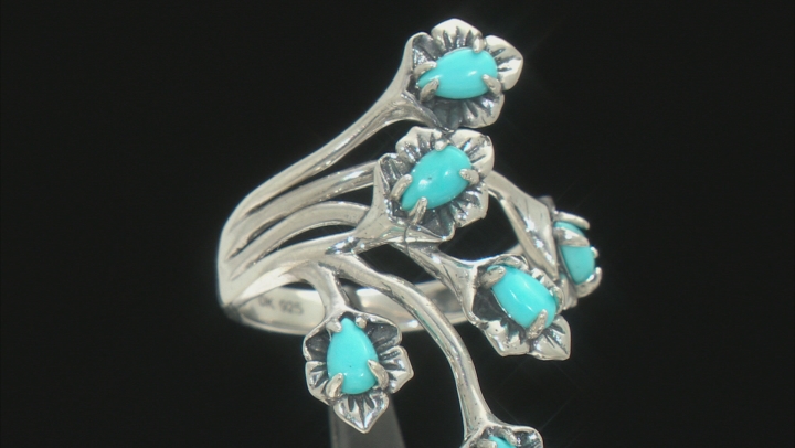 Blue Sleeping Beauty Turquoise Silver Floral Ring Video Thumbnail