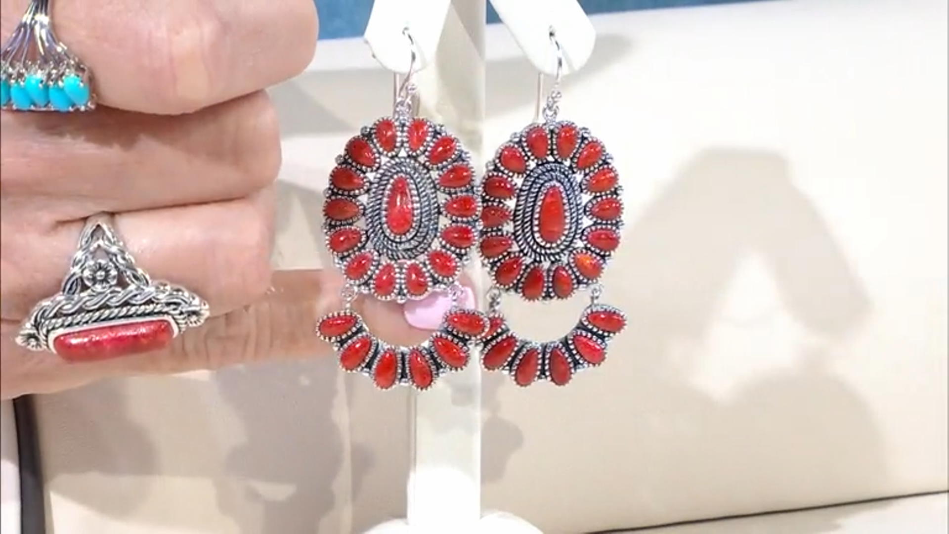 Red Sponge Coral Silver Dangle Earrings Video Thumbnail
