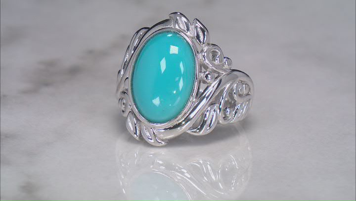 Blue Sleeping Beauty Turquoise Rhodium Over Sterling Silver Ring Video Thumbnail