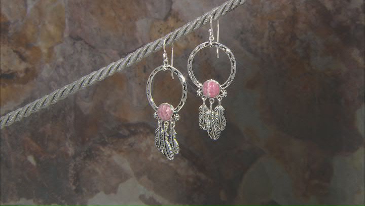 Pink Rhodochrosite Sterling Silver Feather Earrings Video Thumbnail