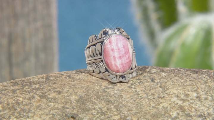 Pink Rhodochrosite Rhodium Over Sterling Silver Ring Video Thumbnail