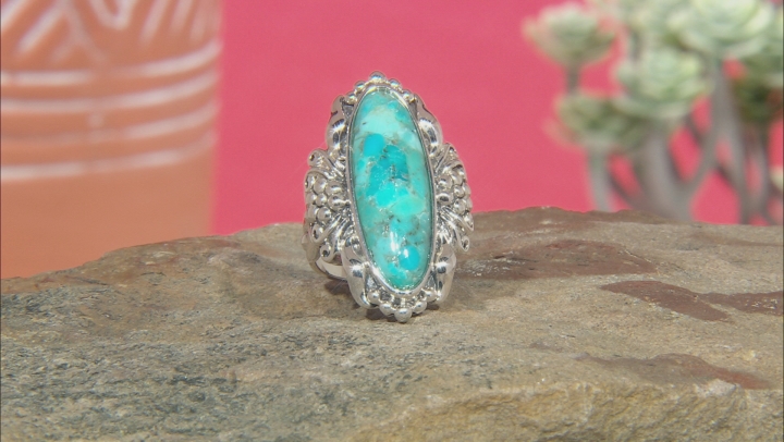 Turquoise Sterling Silver Floral Ring Video Thumbnail