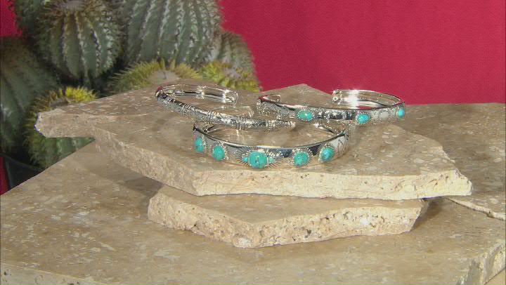 Blue Composite Turquoise Sterling Silver Cuff Bracelet Set of 3 Video Thumbnail