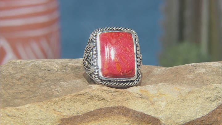 Red Coral Sterling Silver Solitaire Ring Video Thumbnail