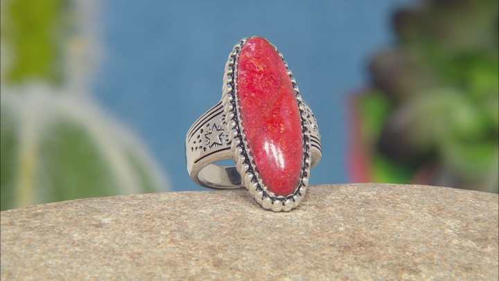 Red Sponge Coral Silver Ring Video Thumbnail