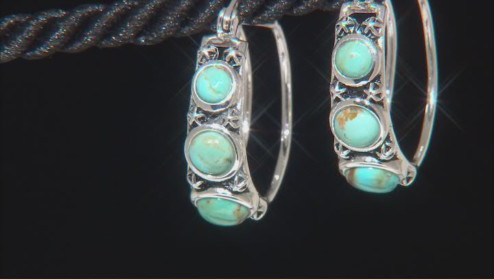 Turquoise Kingman Rhodium Over Silver Hoop Earrings. Video Thumbnail