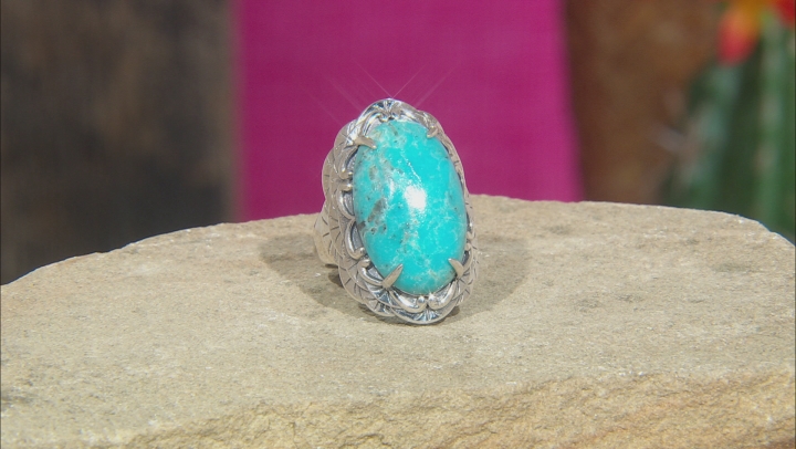 Kingman Turquoise Rhodium Over Sterling Silver Ring Video Thumbnail
