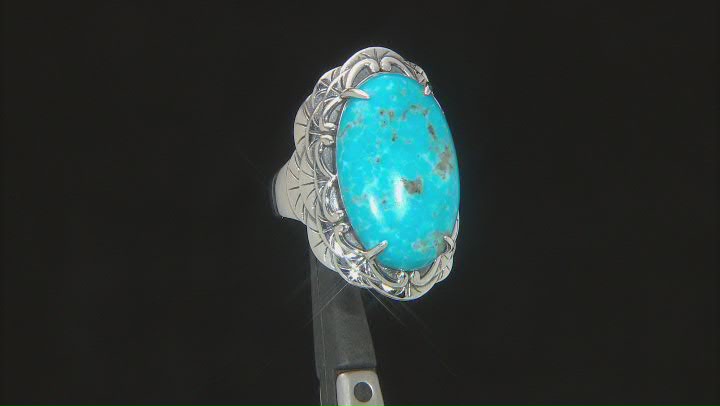 Kingman Turquoise Rhodium Over Sterling Silver Ring Video Thumbnail