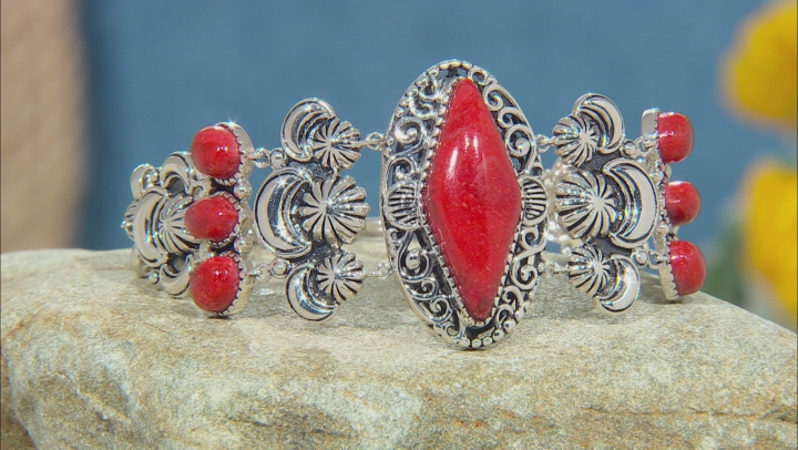 Red Sponge Coral Rhodium Over Silver Bracelet