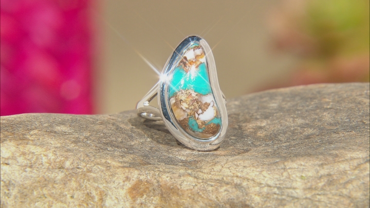 Turquoise And Spiny Oyster Shell Blend Rhodium Over Silver Ring Video Thumbnail
