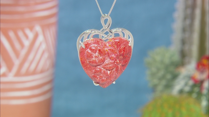 Red Sponge Coral Rhodium Over Silver Pendant With Chain Video Thumbnail