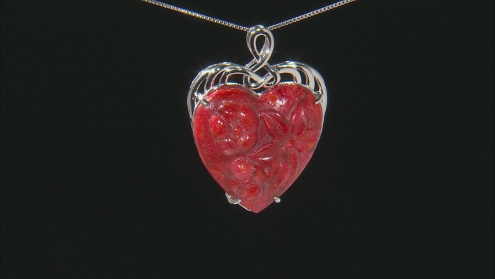 Red Sponge Coral Rhodium Over Silver Pendant With Chain Video Thumbnail