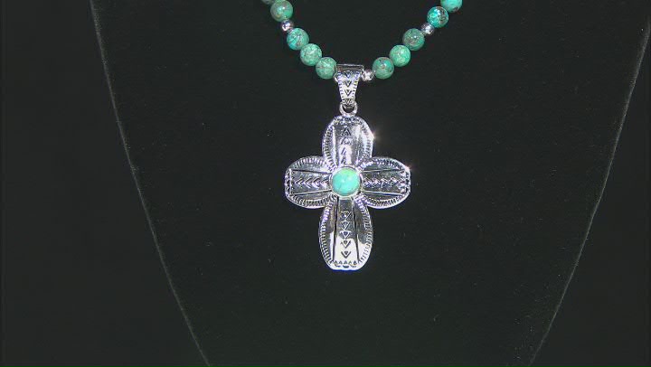 Round Turquoise Rhodium Over Silver Cross Enhancer and Bead Necklace Video Thumbnail