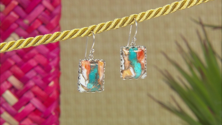 Kingman Turquoise Blended With Spiny Oyster Shell Rhodium Over Silver Earrings Video Thumbnail