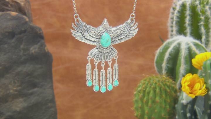 Turquoise Rhodium Over Sterling Silver Eagle Necklace Video Thumbnail