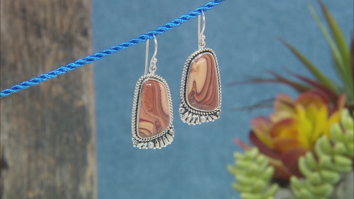 Yellow Wave Travertine Rhodium Over Sterling Silver Earrings Video Thumbnail