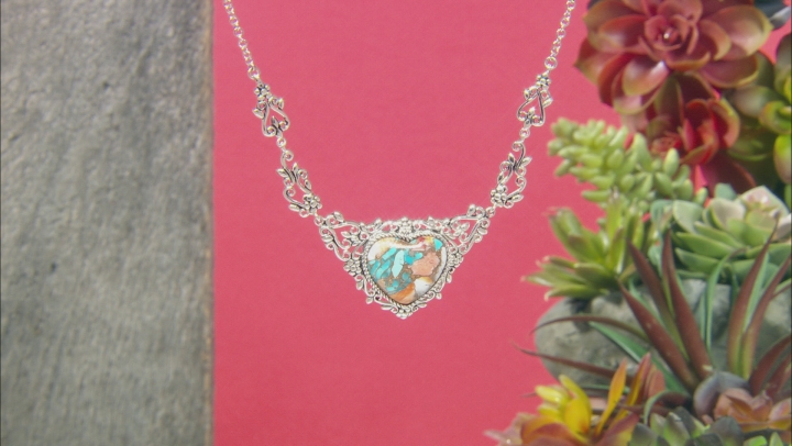 Blended Kingman Turquoise, Spiny Oyster Shell Rhodium Over Silver Necklace Video Thumbnail