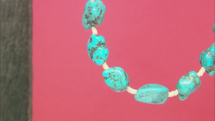 Turquoise Nugget And Heishi Shell Bead Sterling Silver Necklace