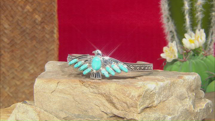 Turquoise Rhodium Over Sterling Silver Thunderbird Bracelet Video Thumbnail