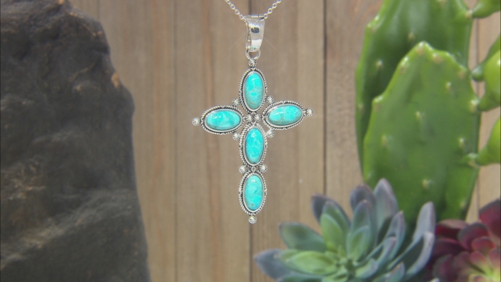 Turquoise Rhodium Over Silver Cross Enhancer With 18" Chain Video Thumbnail