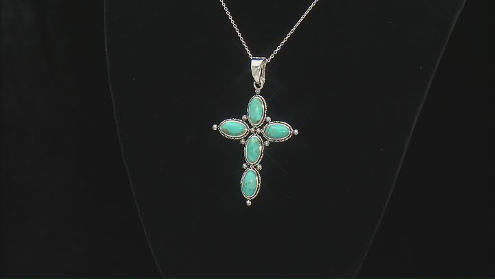 Turquoise Rhodium Over Silver Cross Enhancer With 18" Chain Video Thumbnail