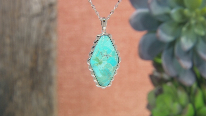 Turquoise Rhodium Over Silver Pendant With 18" Chain Video Thumbnail