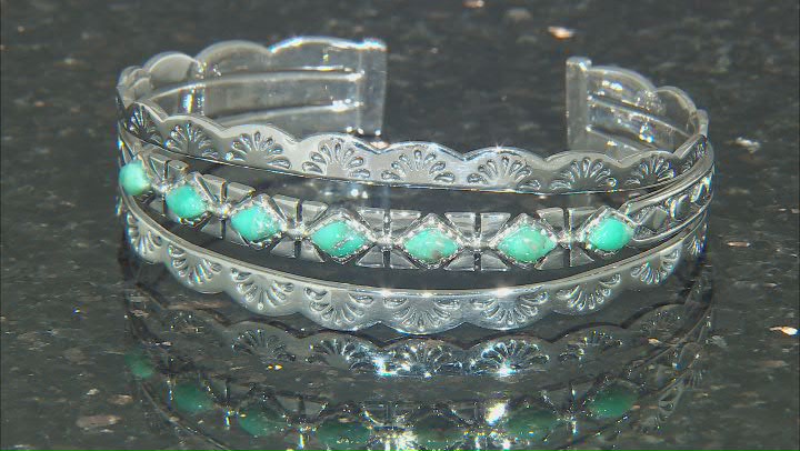 Turquoise Rhodium Over Silver Cuff Bracelet Video Thumbnail