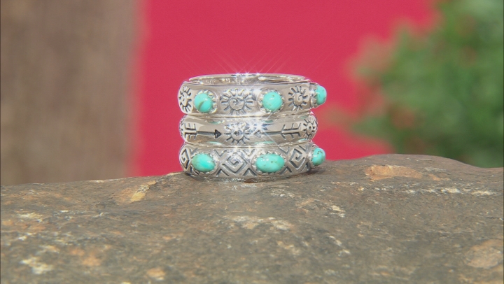 Turquoise Sterling Silver Stackable Ring Set Of Three Video Thumbnail