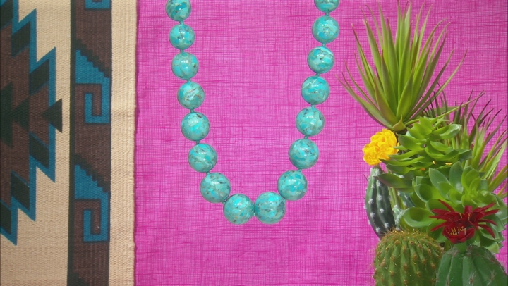 Turquoise Bead Rhodium Over Silver Graduated Necklace Video Thumbnail