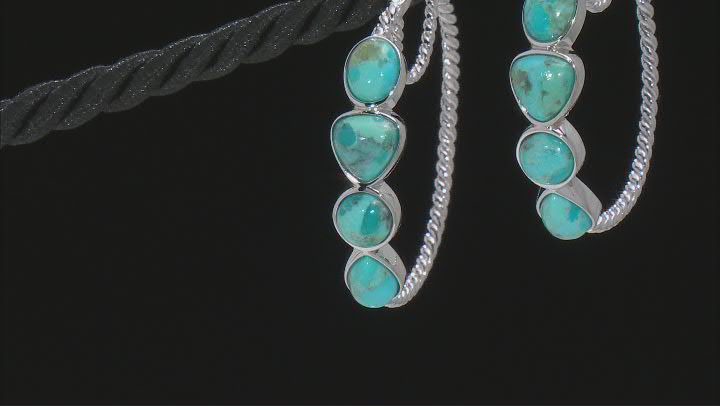 Blue Turquoise Rhodium Over Silver Hoop Earrings Video Thumbnail
