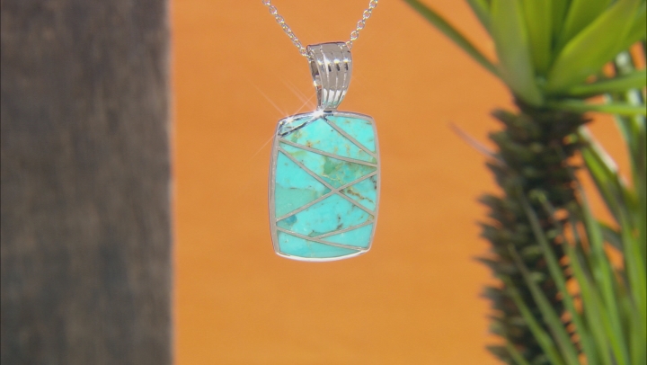 Inlaid Turquoise Rhodium Over Sterling Silver Enhancer With 18" Chain Video Thumbnail