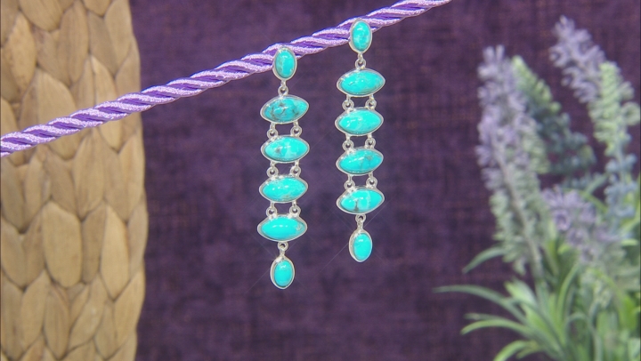 Blue Turquoise Rhodium Over Silver Dangle Earrings Video Thumbnail