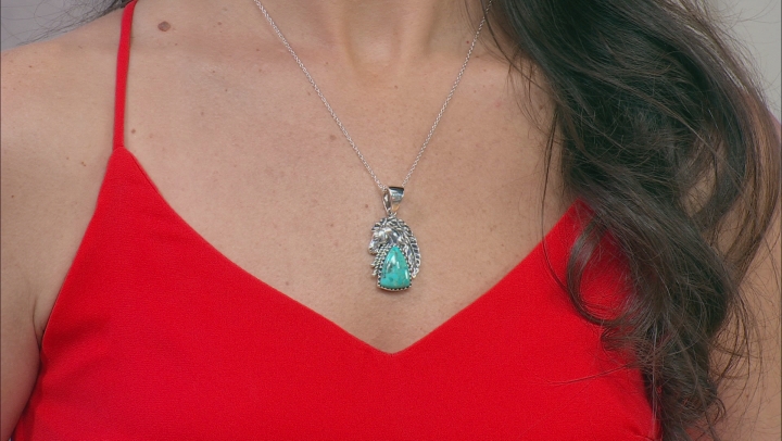 Blue Turquoise Rhodium Over Silver Horse Enhancer With Chain Video Thumbnail