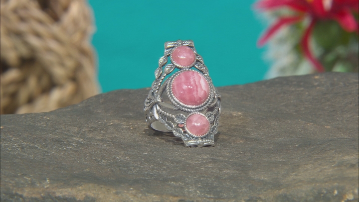 Pink Rhodochrosite Rhodium Over Silver Ring Video Thumbnail