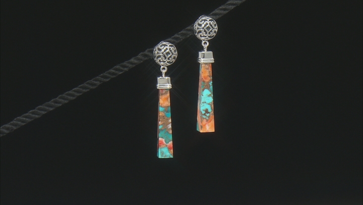 Blended Turquoise And Spiny Oyster Shell Rhodium Over Silver Dangle Earrings Video Thumbnail