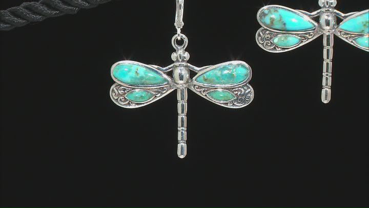 Turquoise Rhodium Over Silver Dragonfly Earrings Video Thumbnail